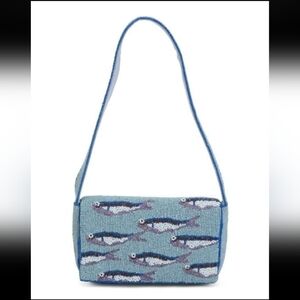 Blue Beaded Fish Pattern Shoulder Bag